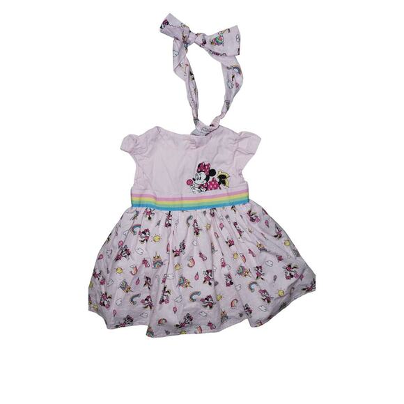 Disney Baby Minnie Mouse Pastel Pink Dress + Matching Bow Headband — Size 3–6M - Picture 2 of 8